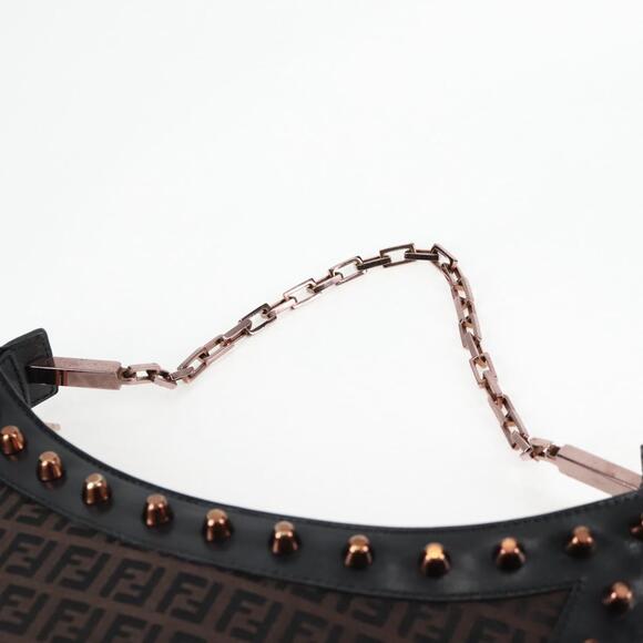 FENDI Zucchino Canvas Chain Shoulder Bag Black Brown - Picture 8 of 13